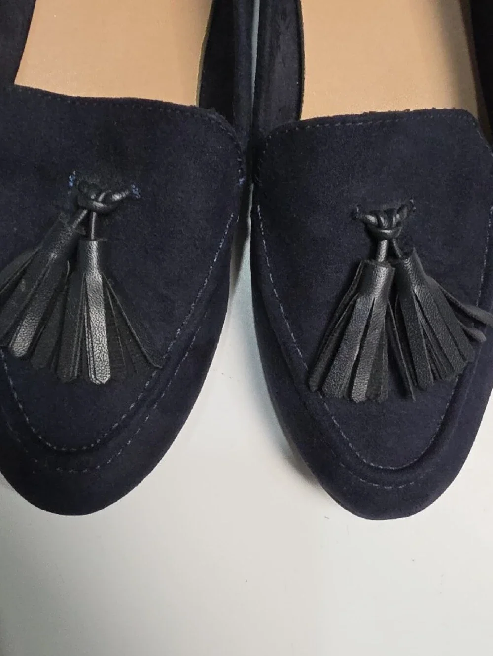 Lauren Blakwell Norah Navy Blue Faux Suede Tassel Loafers Flats - Size 8
